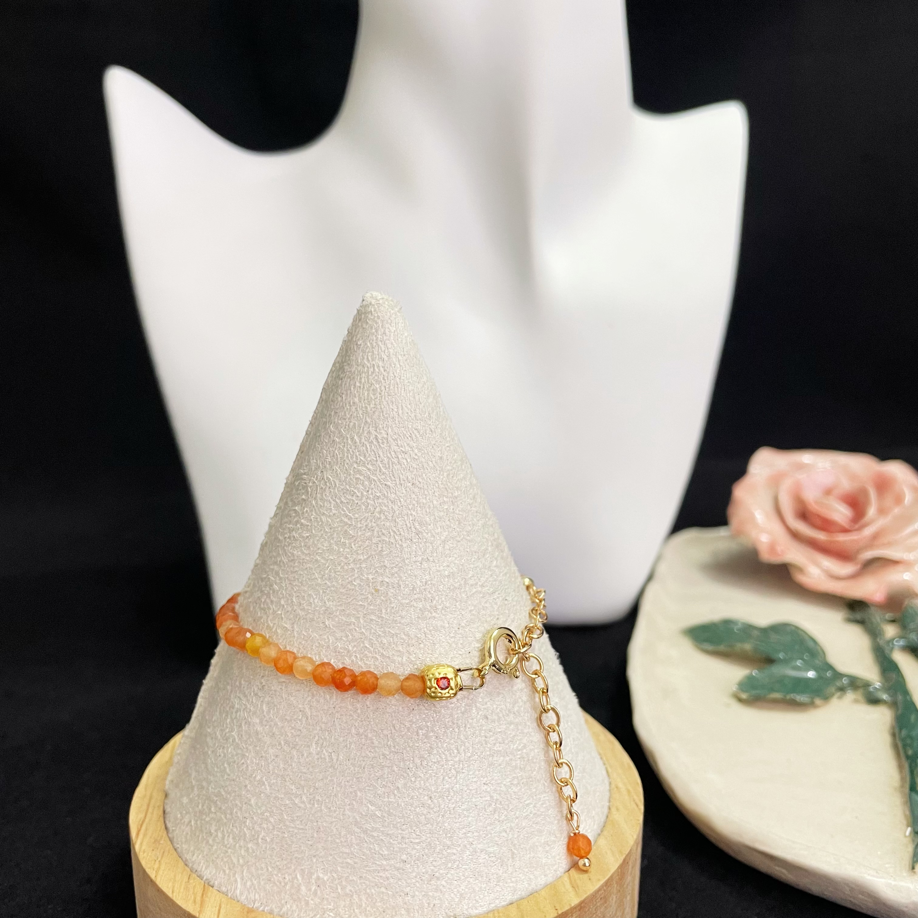 Gemstone Faced Beads Bracelet with Zircon Inlaid Cube Beads