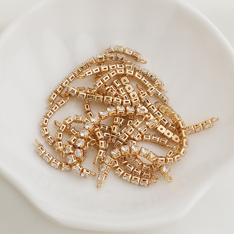 Square Zircon Chain Dual Hanging Rings Jewelry Making Accessory