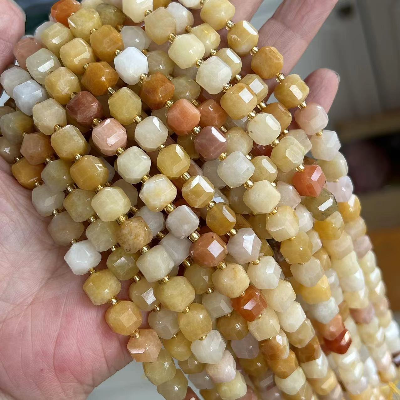 8mm Facet Square Gemstone Beads Strand