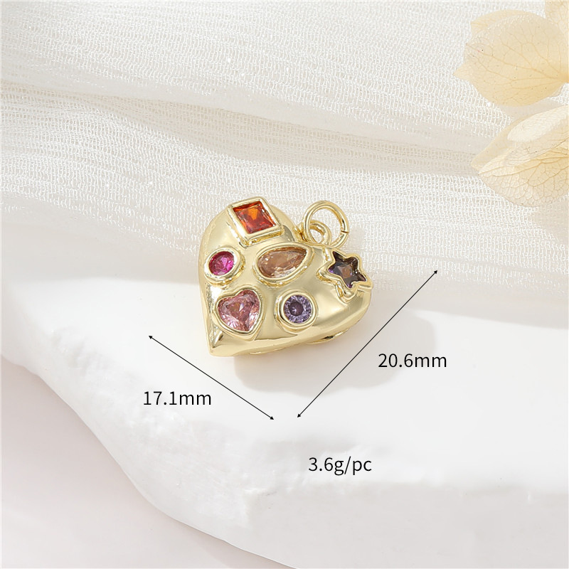 Colored Zircon Inlaid Heart Pendant Jewelry Charm