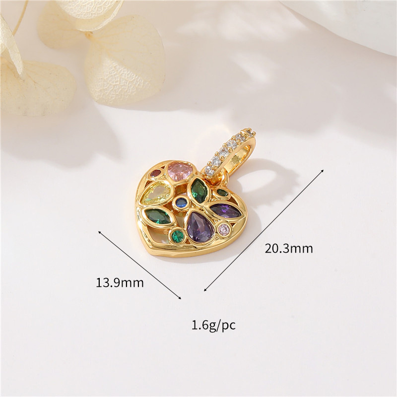 Colored Zircon Inlaid Heart Pendant Jewelry Charm