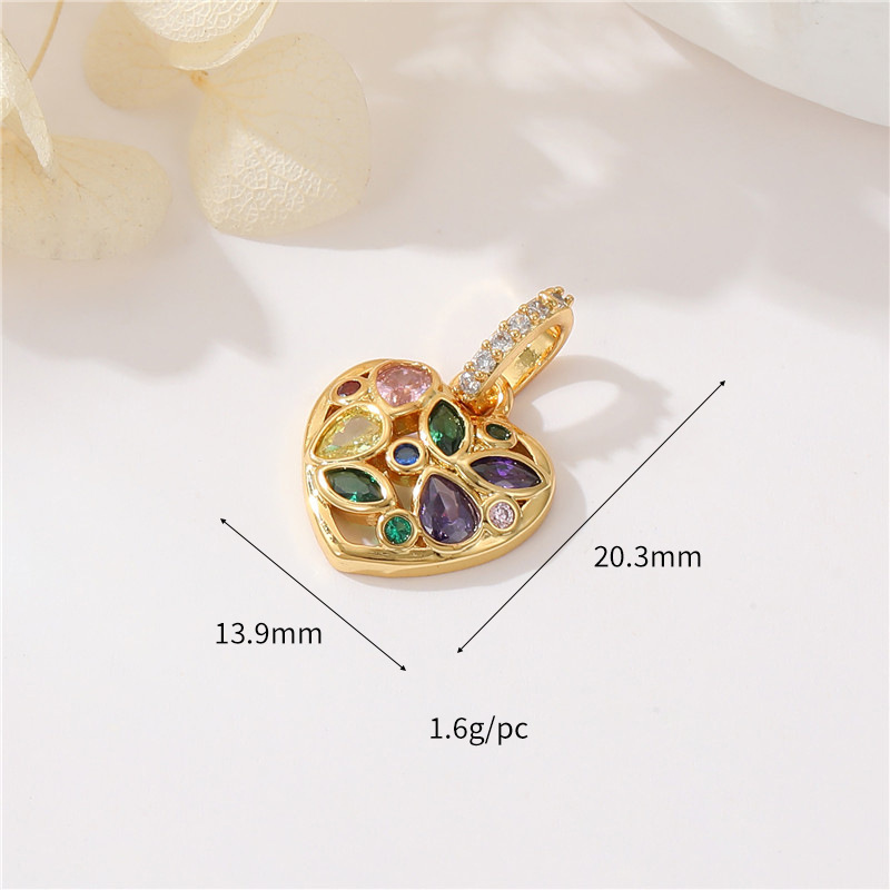 Colored Zircon Inlaid Heart Pendant Jewelry Charm