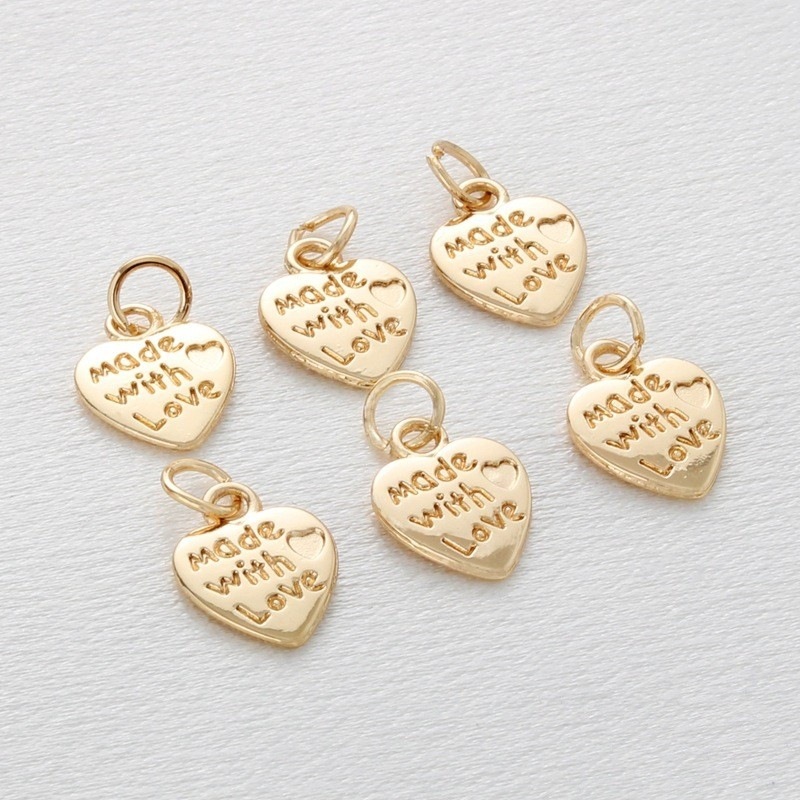 "made with love" Heart 14K Gold Plated Copper Charm Pendant