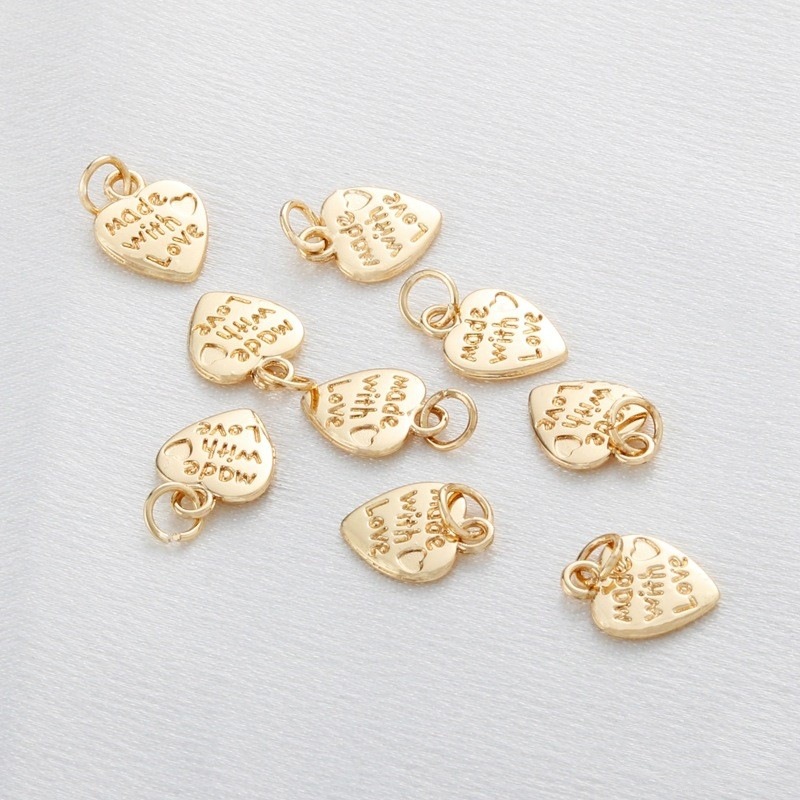 "made with love" Heart 14K Gold Plated Copper Charm Pendant
