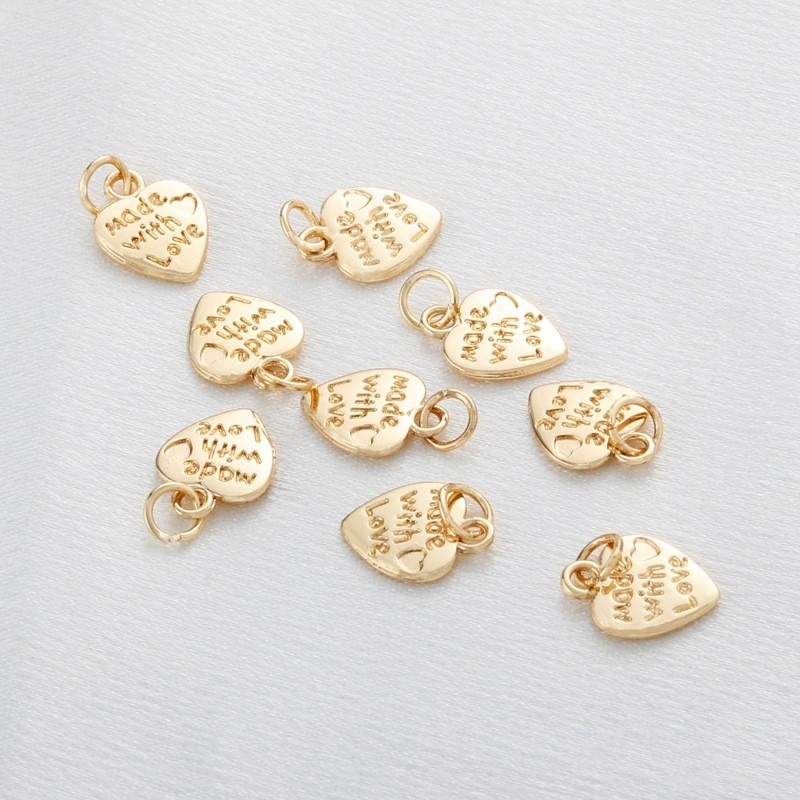 "made with love" Heart 14K Gold Plated Copper Charm Pendant