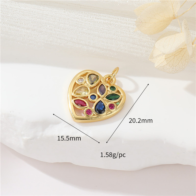 Colored Zircon Inlaid Heart Pendant Jewelry Charm
