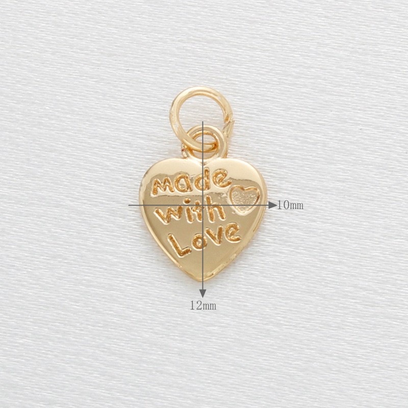 "made with love" Heart 14K Gold Plated Copper Charm Pendant