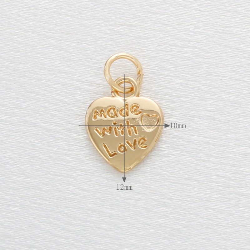 "made with love" Heart 14K Gold Plated Copper Charm Pendant