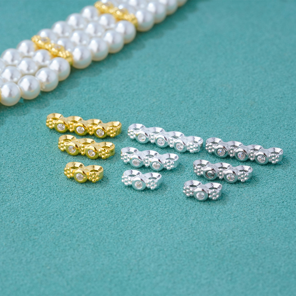 Cubic Zirconia Inlaid 925 Sterling Silver Multiple Rows Spacer Bead