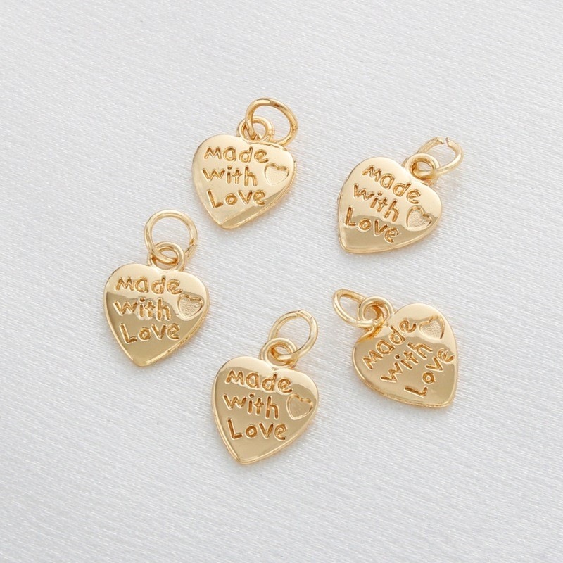 "made with love" Heart 14K Gold Plated Copper Charm Pendant