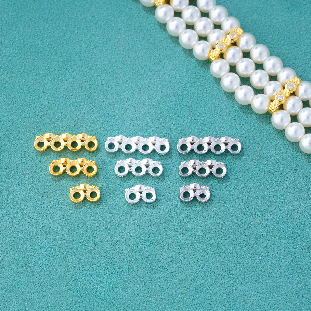 Cubic Zirconia Inlaid 925 Sterling Silver Multiple Rows Spacer Bead