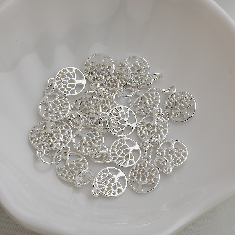 Gold Plated Copper Round Hollow Tree of Life Charm Pendant