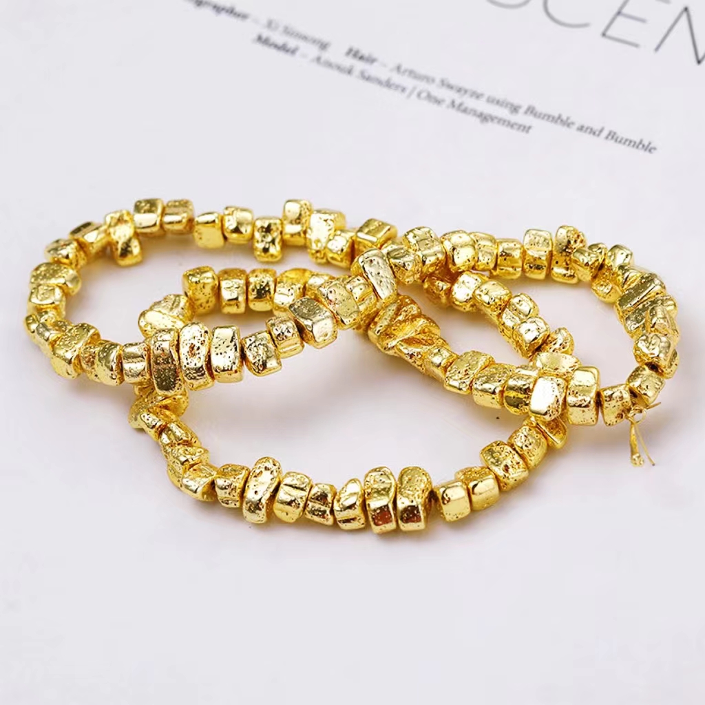 Gold Plated Volcanic Stone Cuboid Spacer Beads Strand-likayjewel
