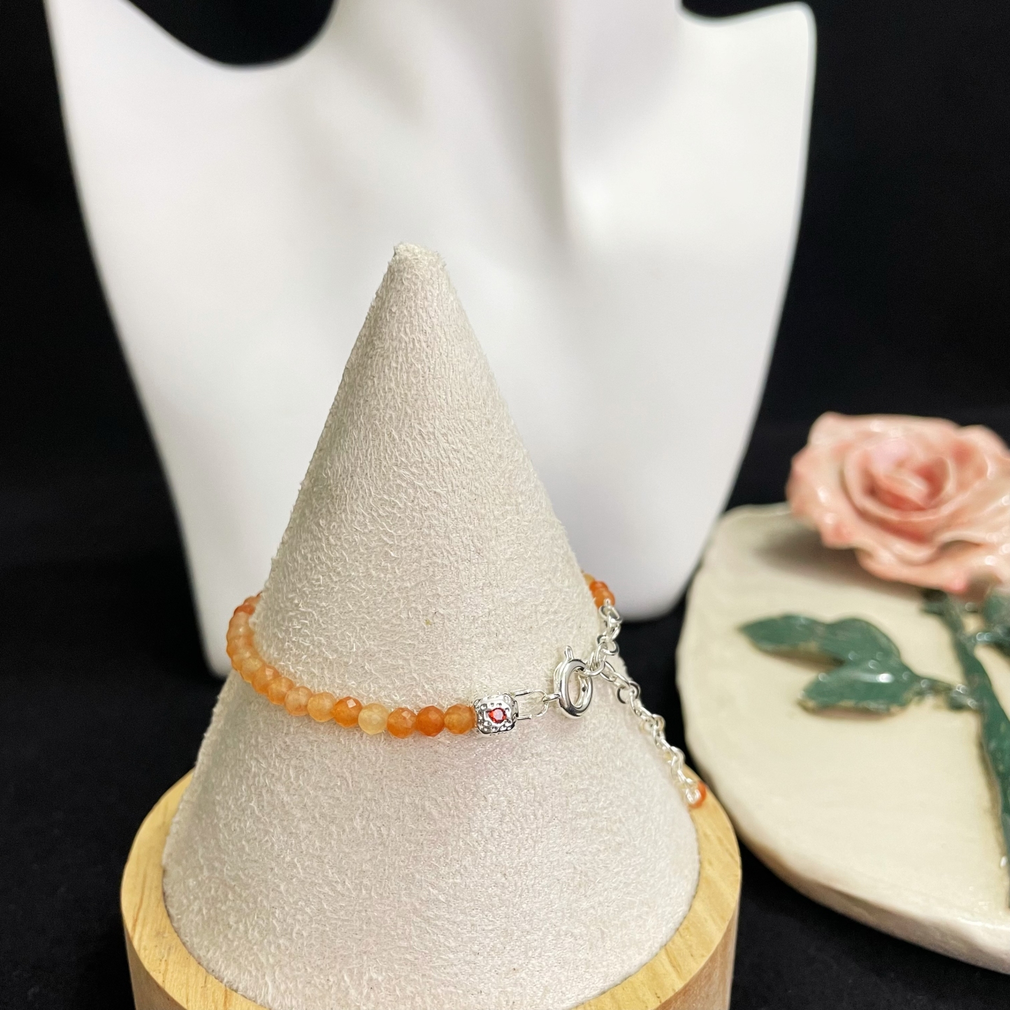 Gemstone Faced Beads Bracelet with Zircon Inlaid Cube Beads