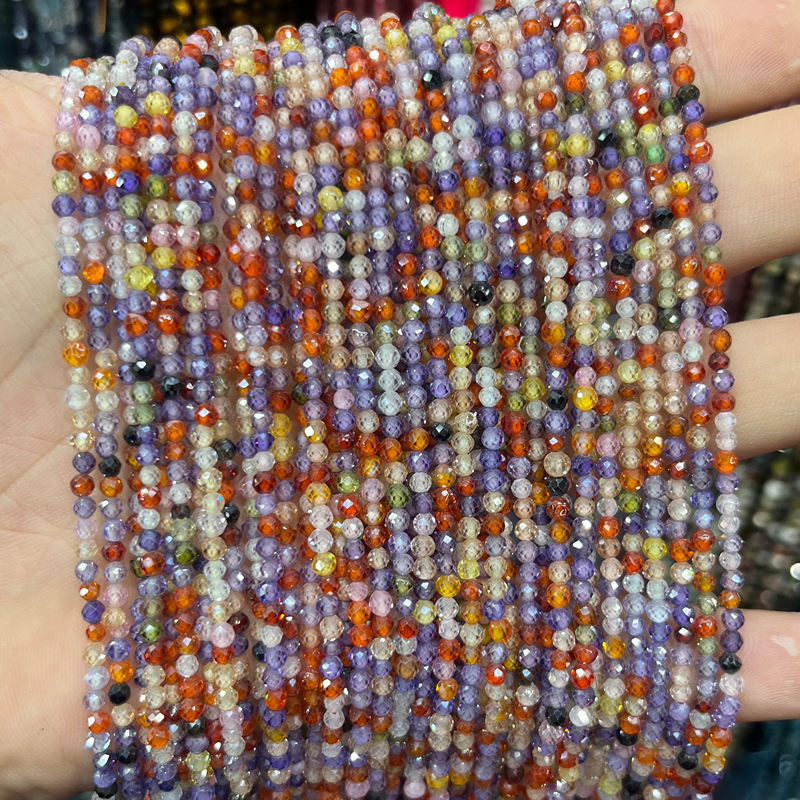 Natural Gemstone Colored Zircon Faced Beads Strand