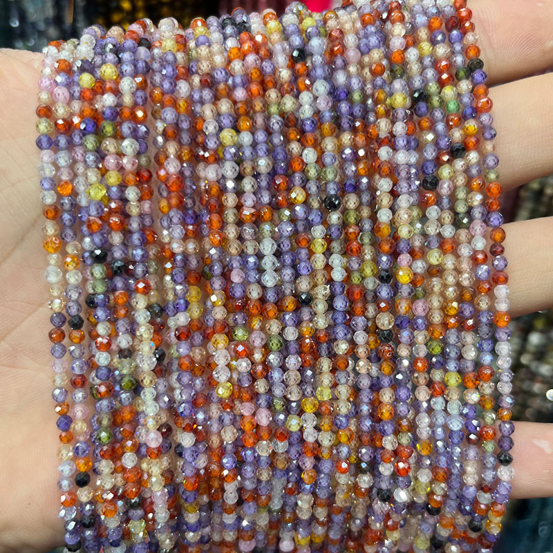 Natural Gemstone Colored Zircon Faced Beads Strand