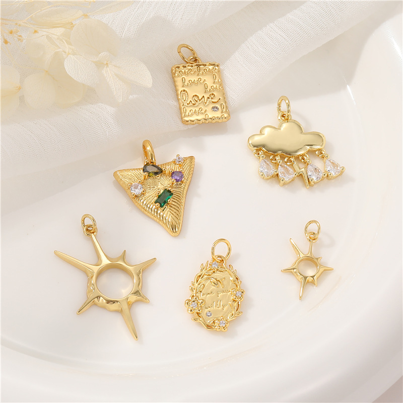 14k Gold Plated Pendant Zircon Inlaid Jewelry Charms for DIY
