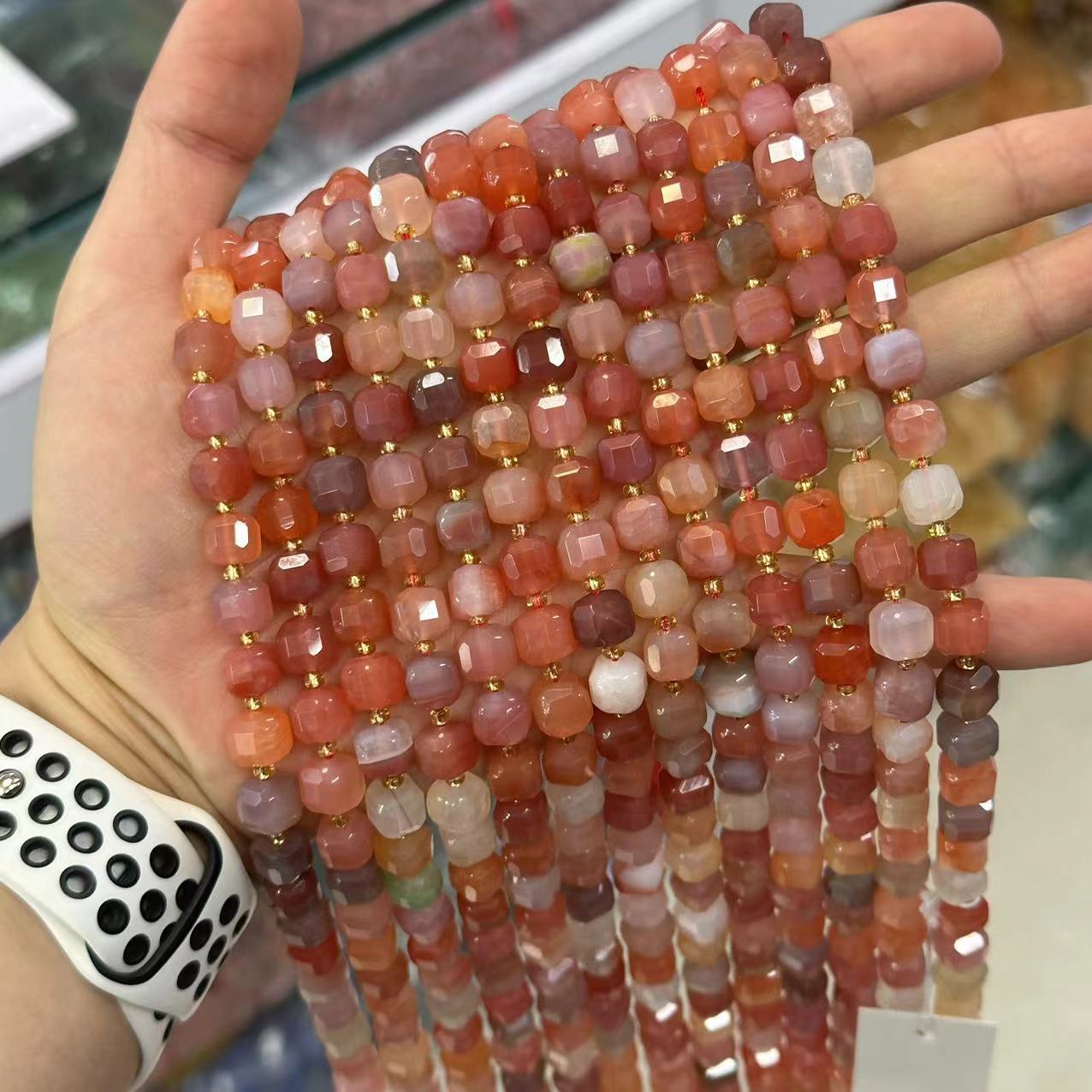 8mm Facet Square Gemstone Beads Strand
