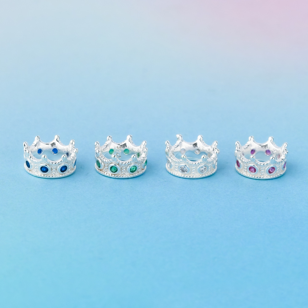 Cubic Zirconia Inlaid 925 Sterling Silver Crown Bead Cap Spacer Accessory
