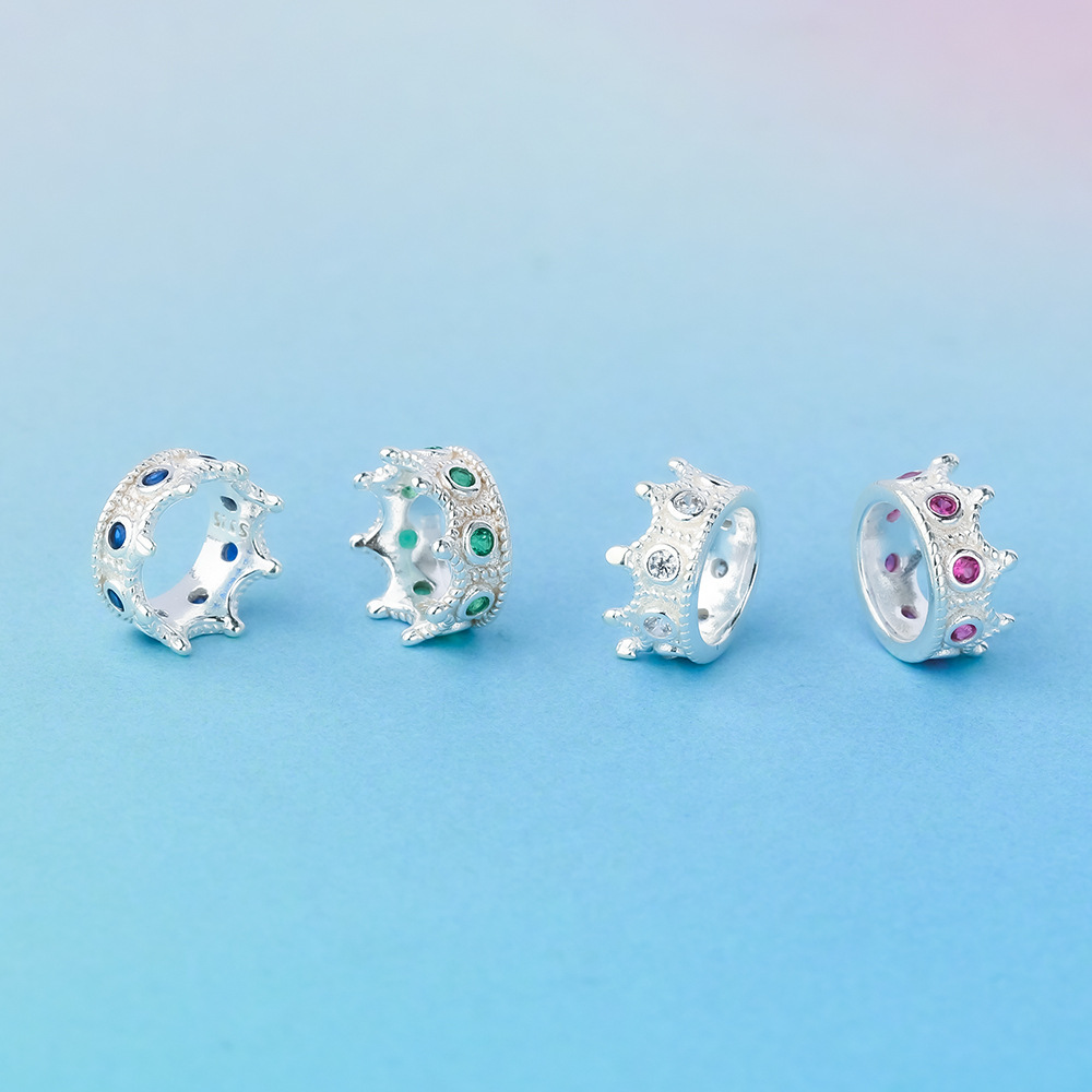 Cubic Zirconia Inlaid 925 Sterling Silver Crown Bead Cap Spacer Accessory