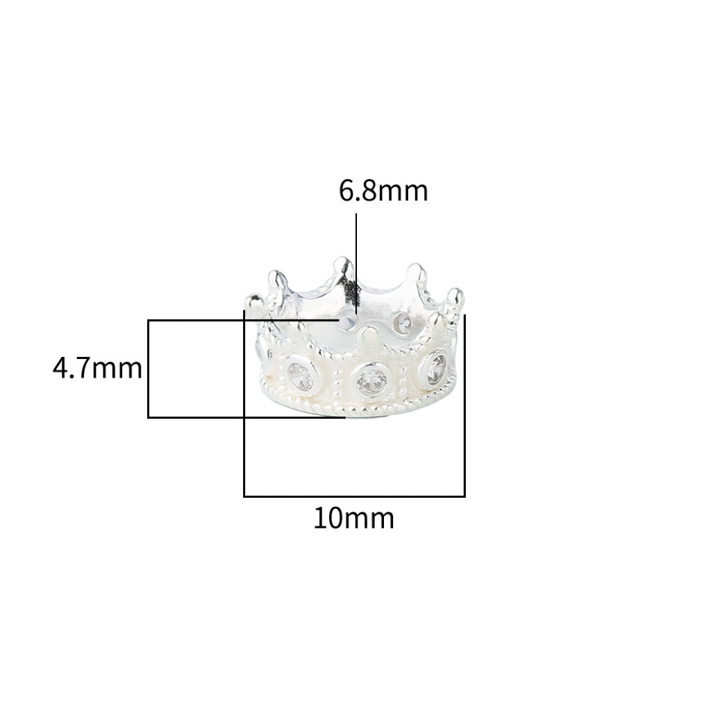 Cubic Zirconia Inlaid 925 Sterling Silver Crown Bead Cap Spacer Accessory