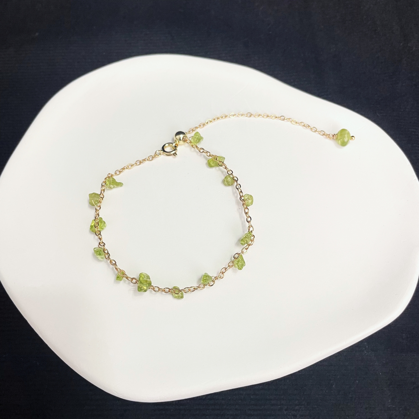 Mini Raw Peridots Woven Olive Branch Bracelet