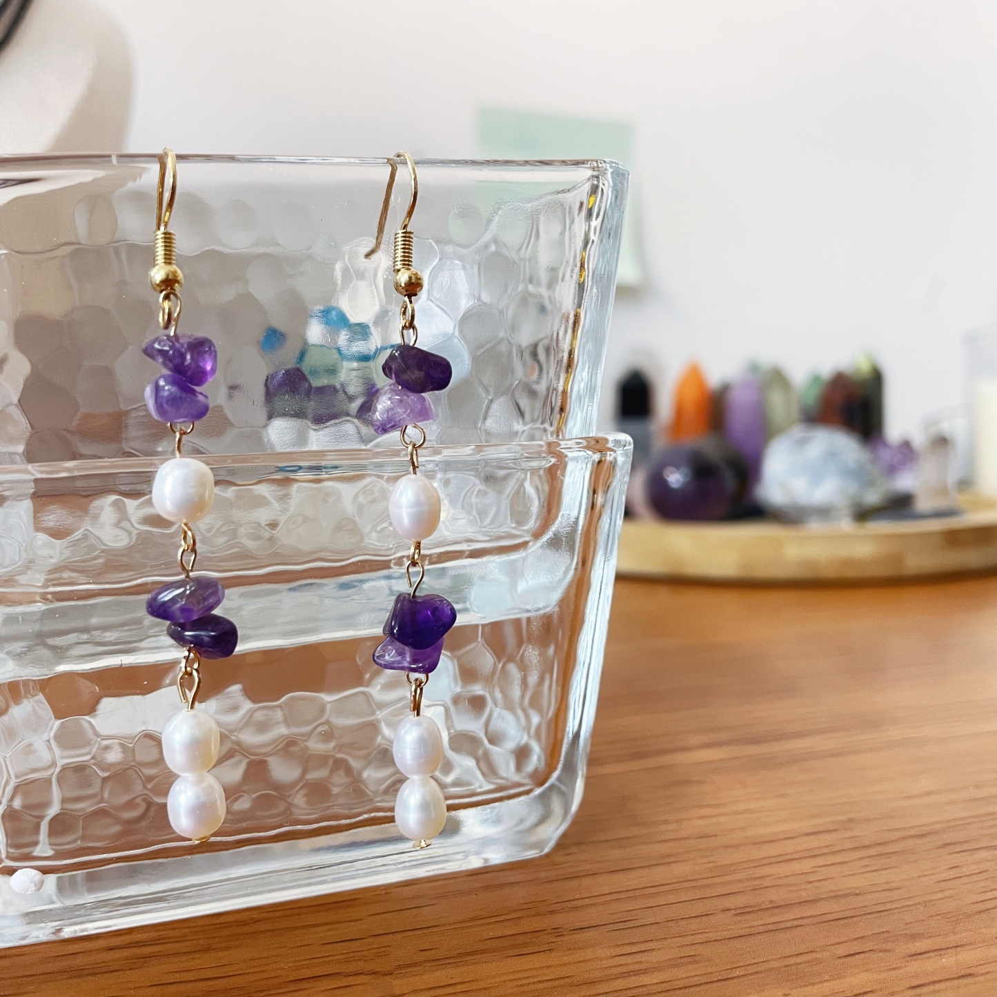 Handcrafted Amethyst Pearl Earrings