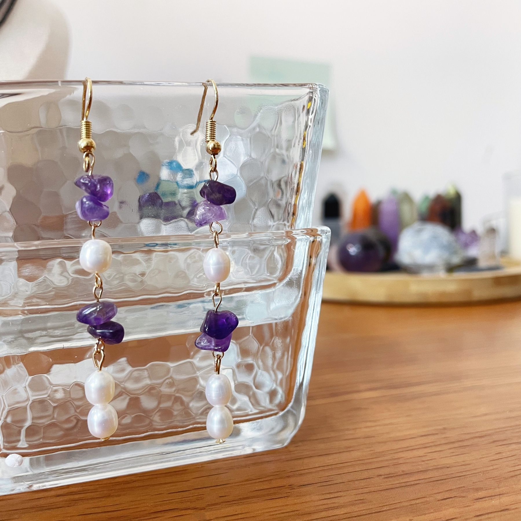 Handcrafted Amethyst Pearl Earrings