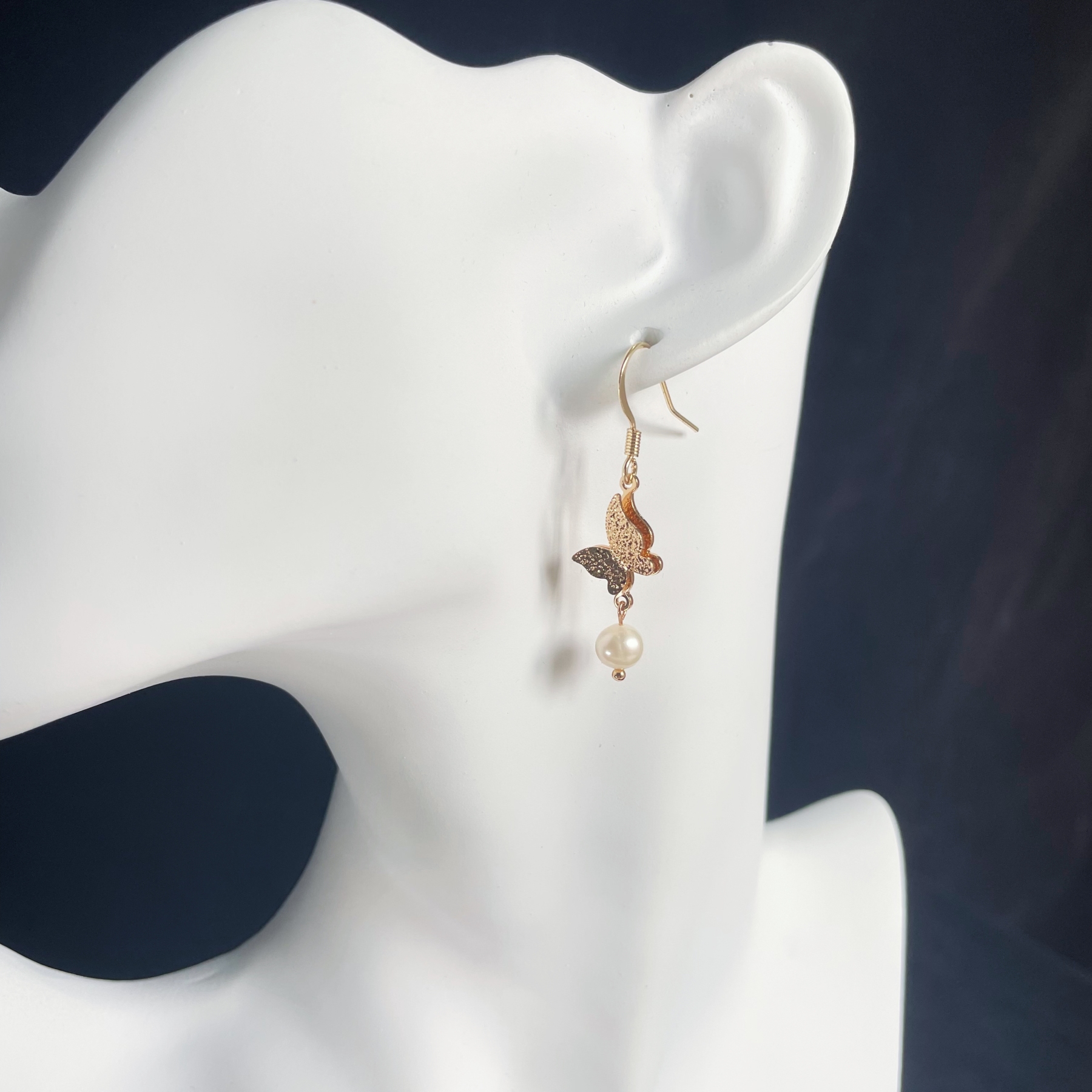 Gold Butterfly and Freshwater Pearl Earrings