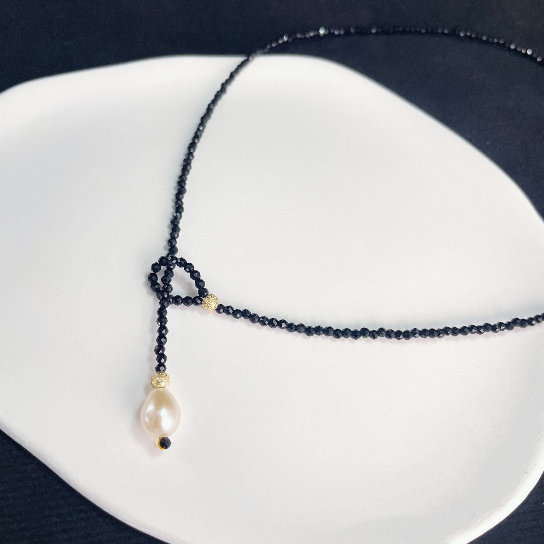 Elegant Black Spinel and Pearl Necklace with Adjustable Length
