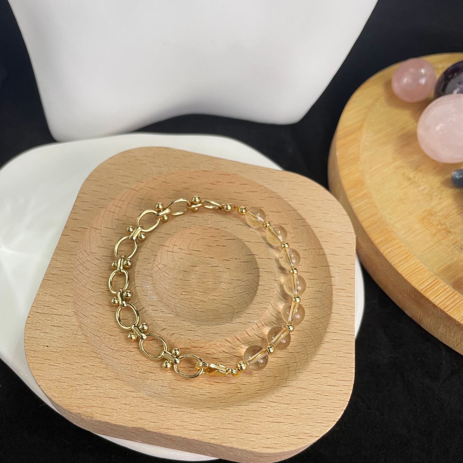 Asymmetric Citrine and Golden Chain Bracelet