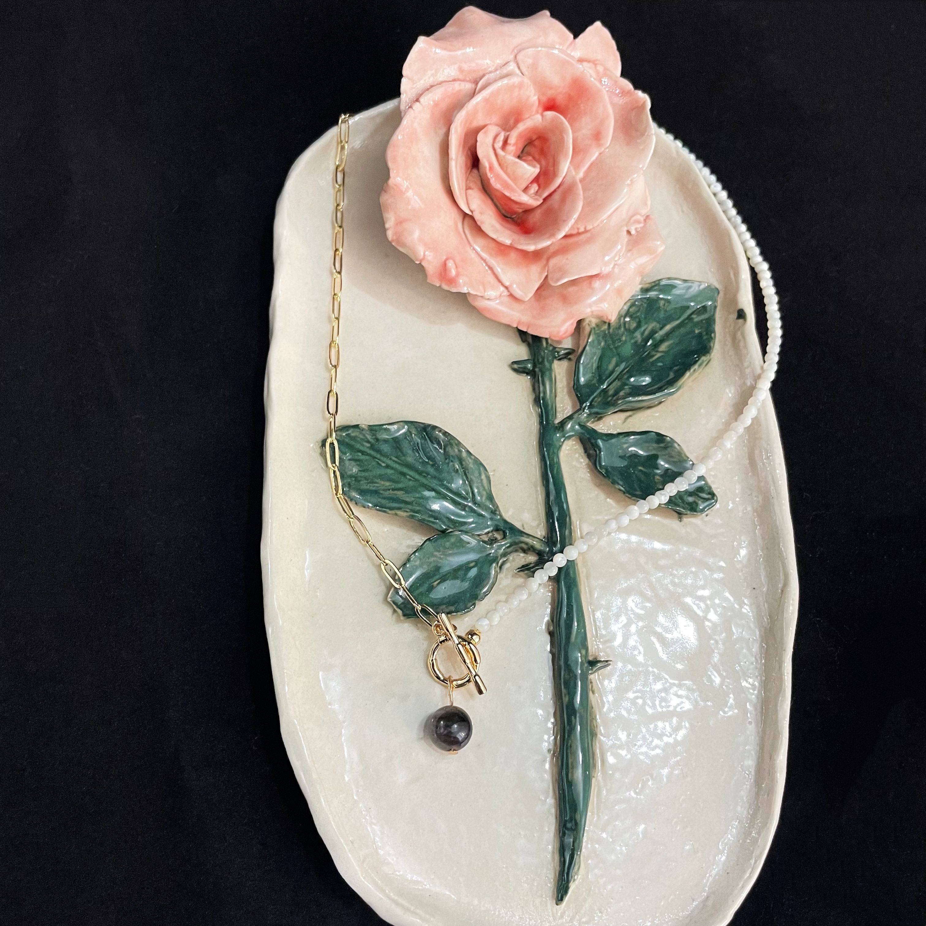 Asymmetrical Silver Obsidian Necklace with OT Buckle