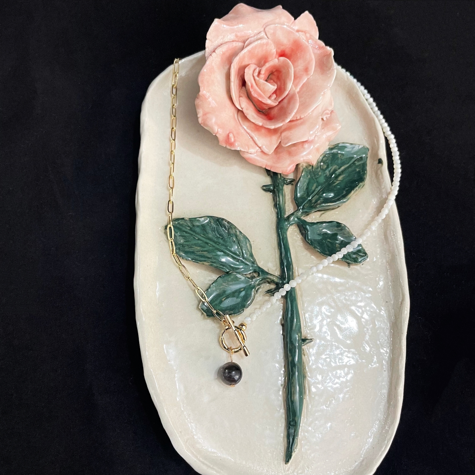 Asymmetrical Silver Obsidian Necklace with OT Buckle