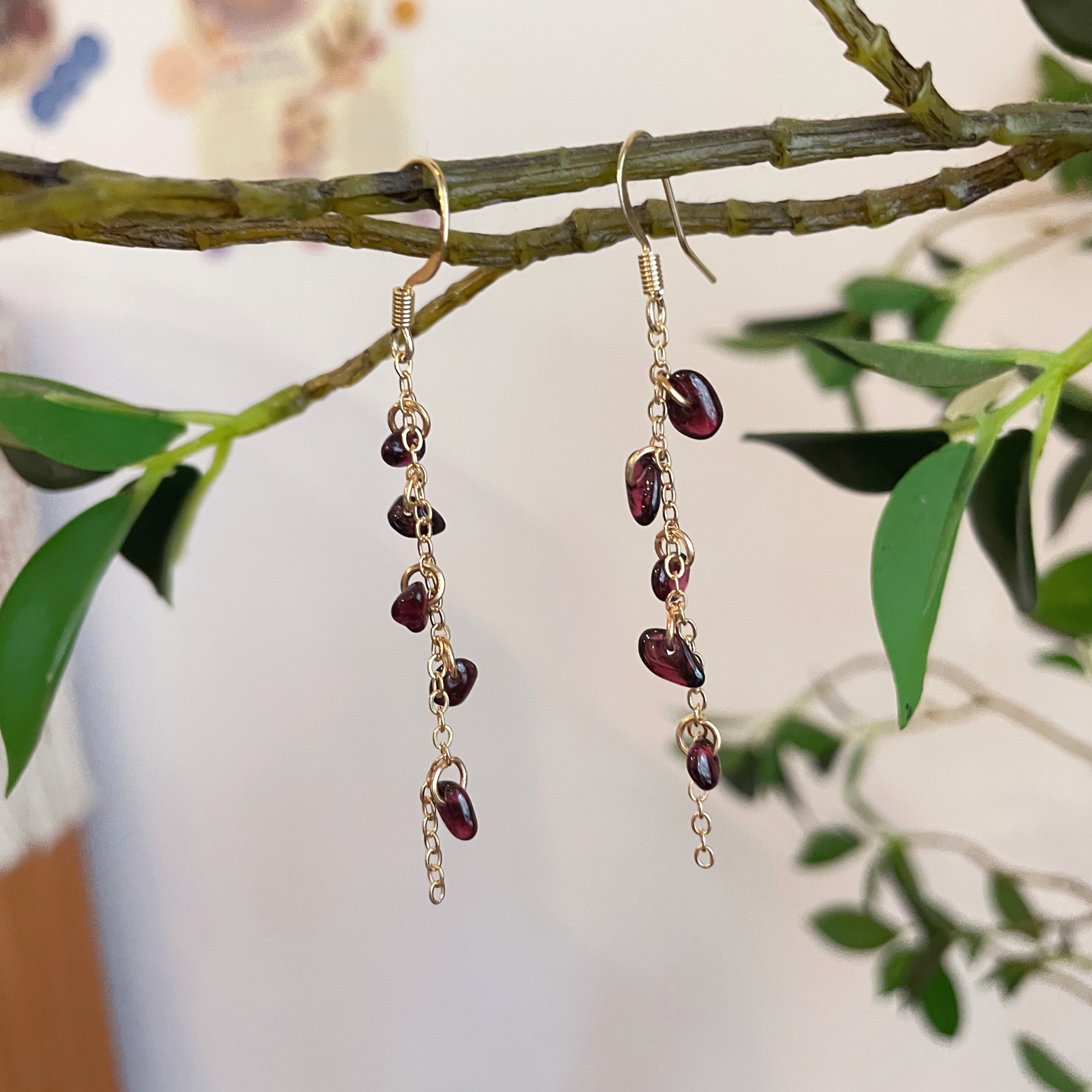 Garnet Earrings Red Lily of the Valley Minimalist Earrings