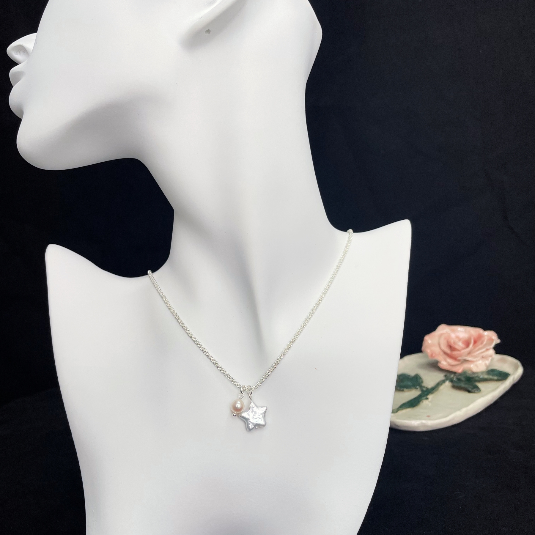 Shimmering Baroque Star Pearl Silver Necklace Starry Elegance