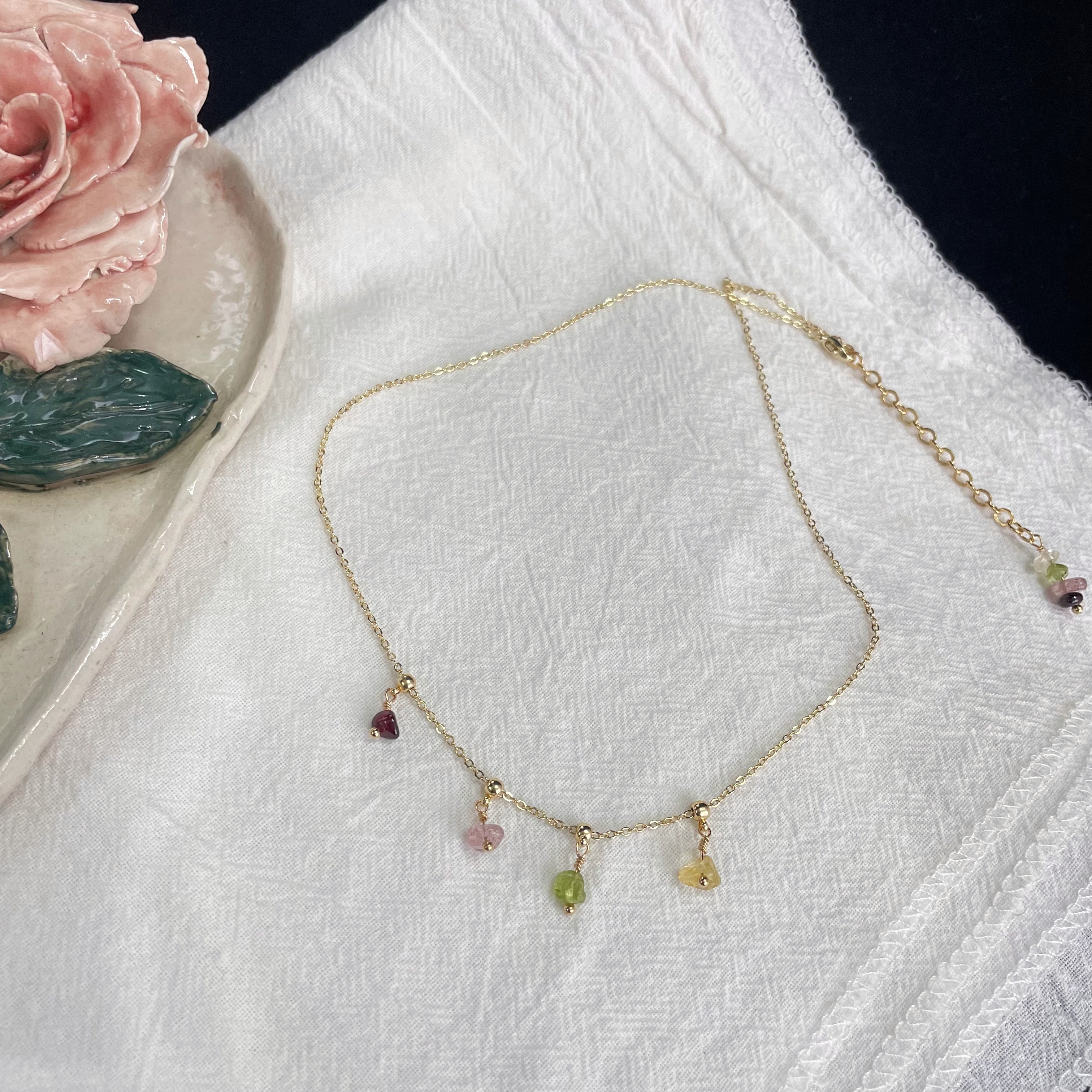 Rainbow Sugar Necklace Adjustable Gemstone Raw Stone Necklace