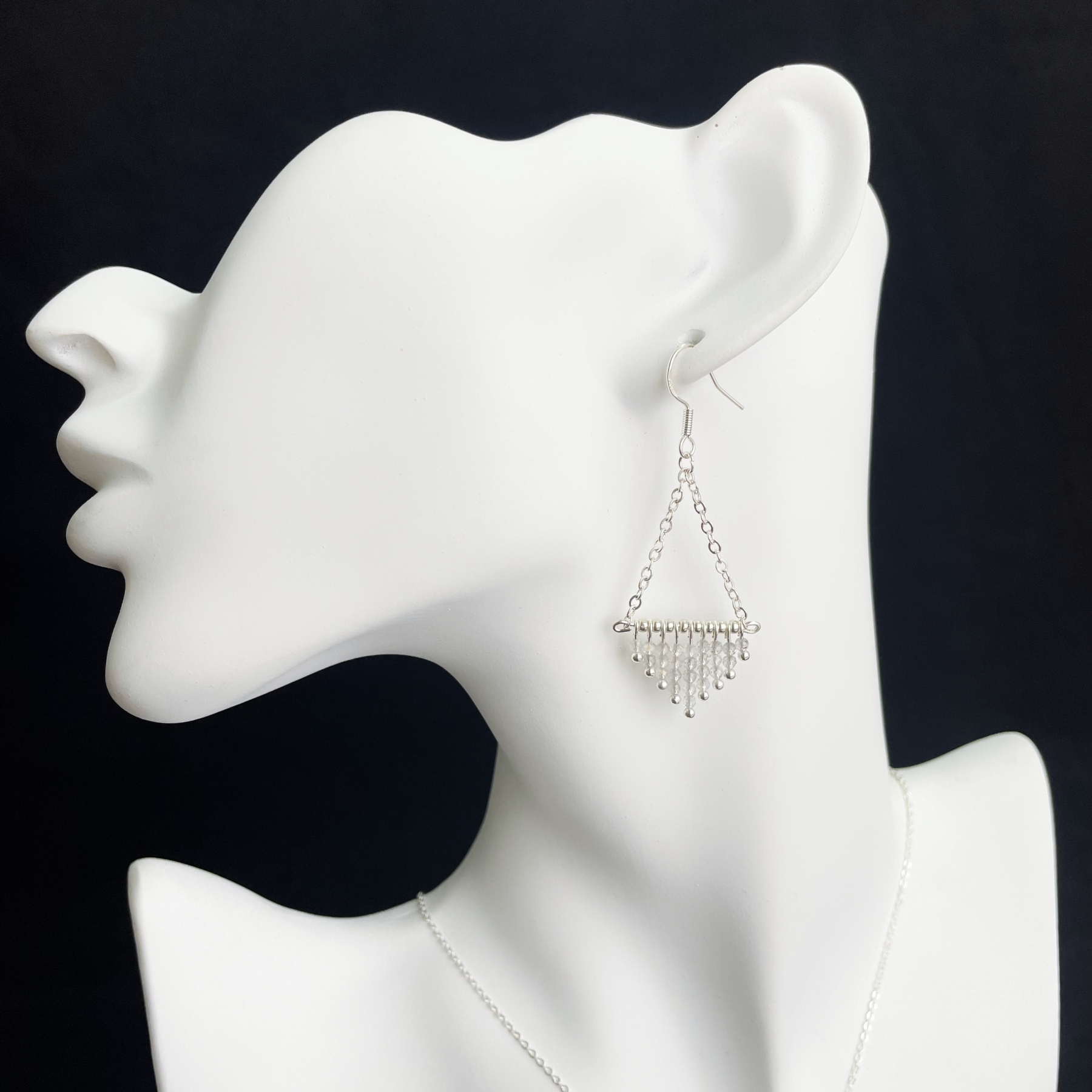 Labradorite Triangle Tassel Earrings