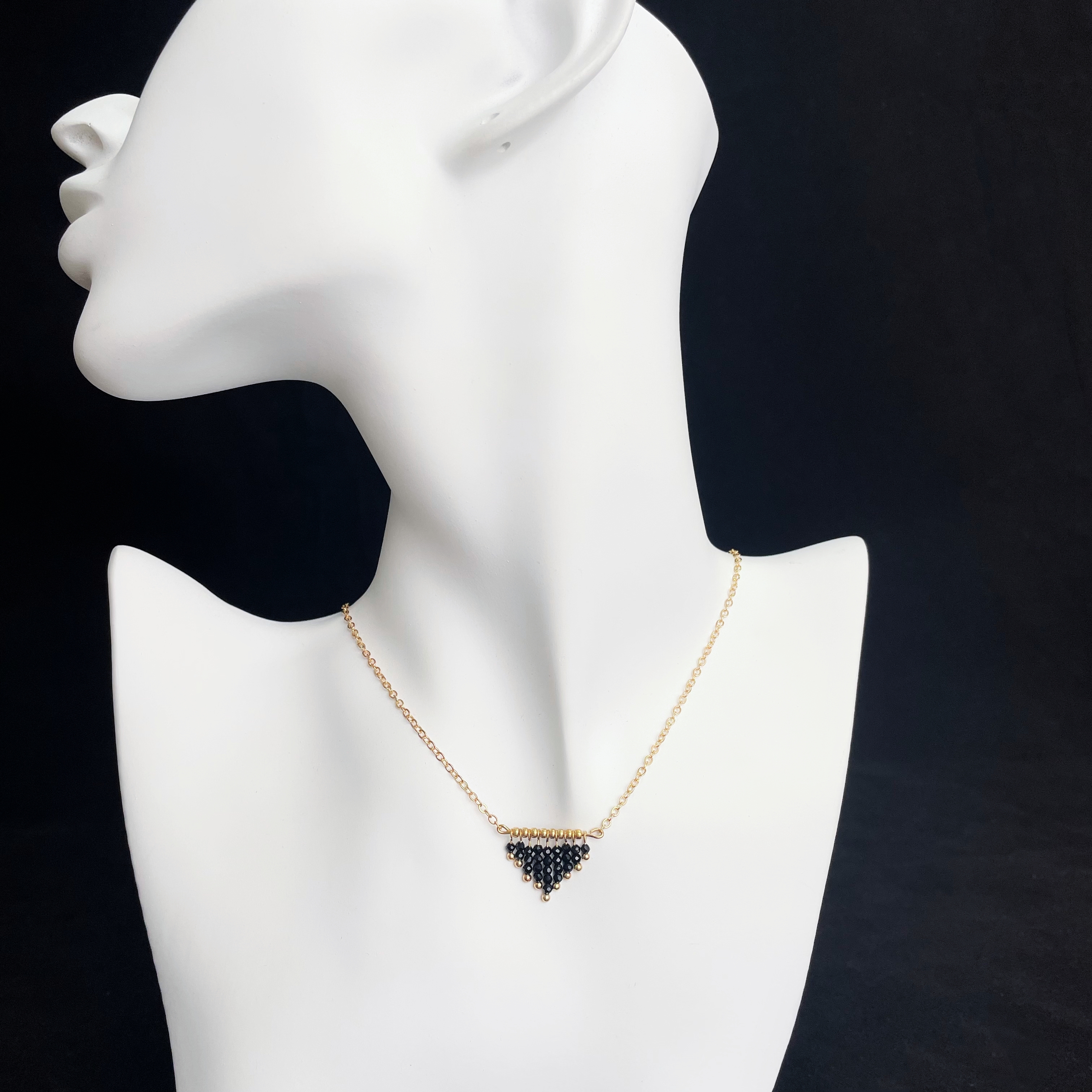 Black Spinel Triangle Tassel Necklace