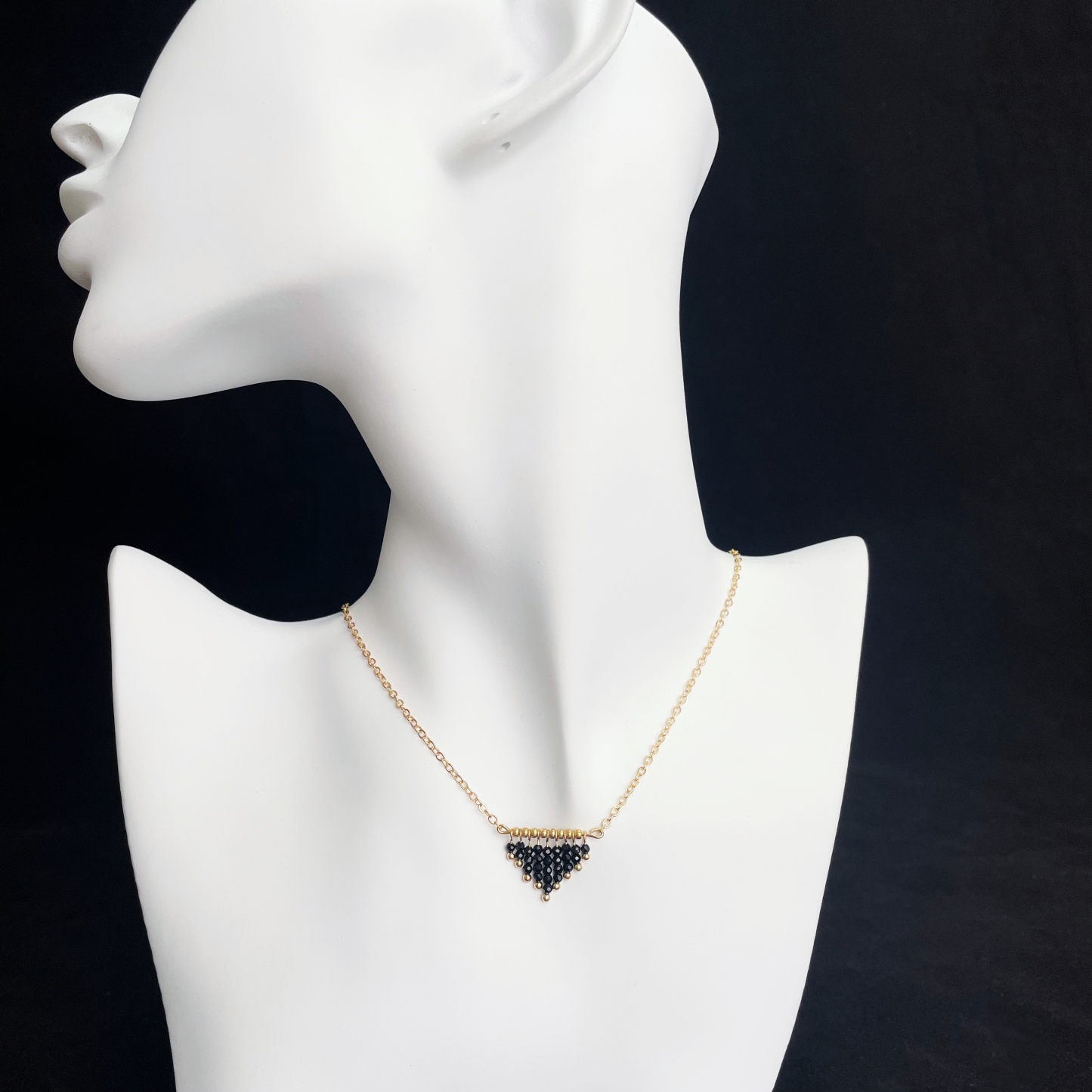 Black Spinel Triangle Tassel Necklace