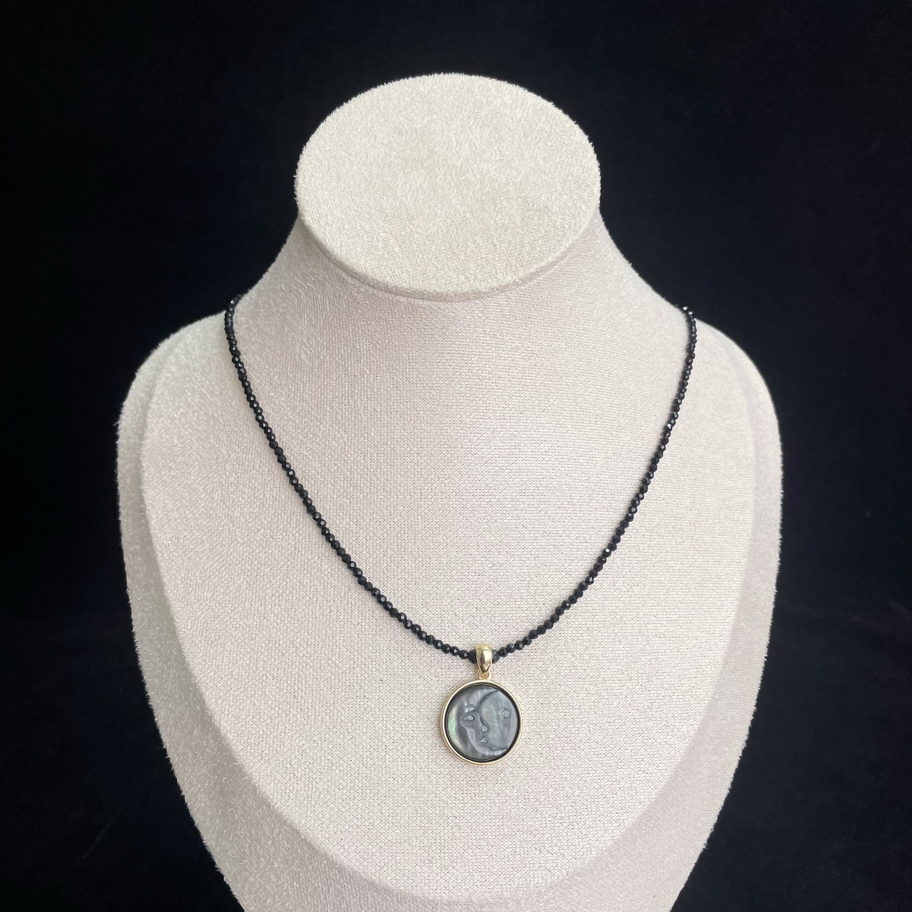  Celestial Elegance Beads Necklace with Mother-of-Pearl Moon Pendant