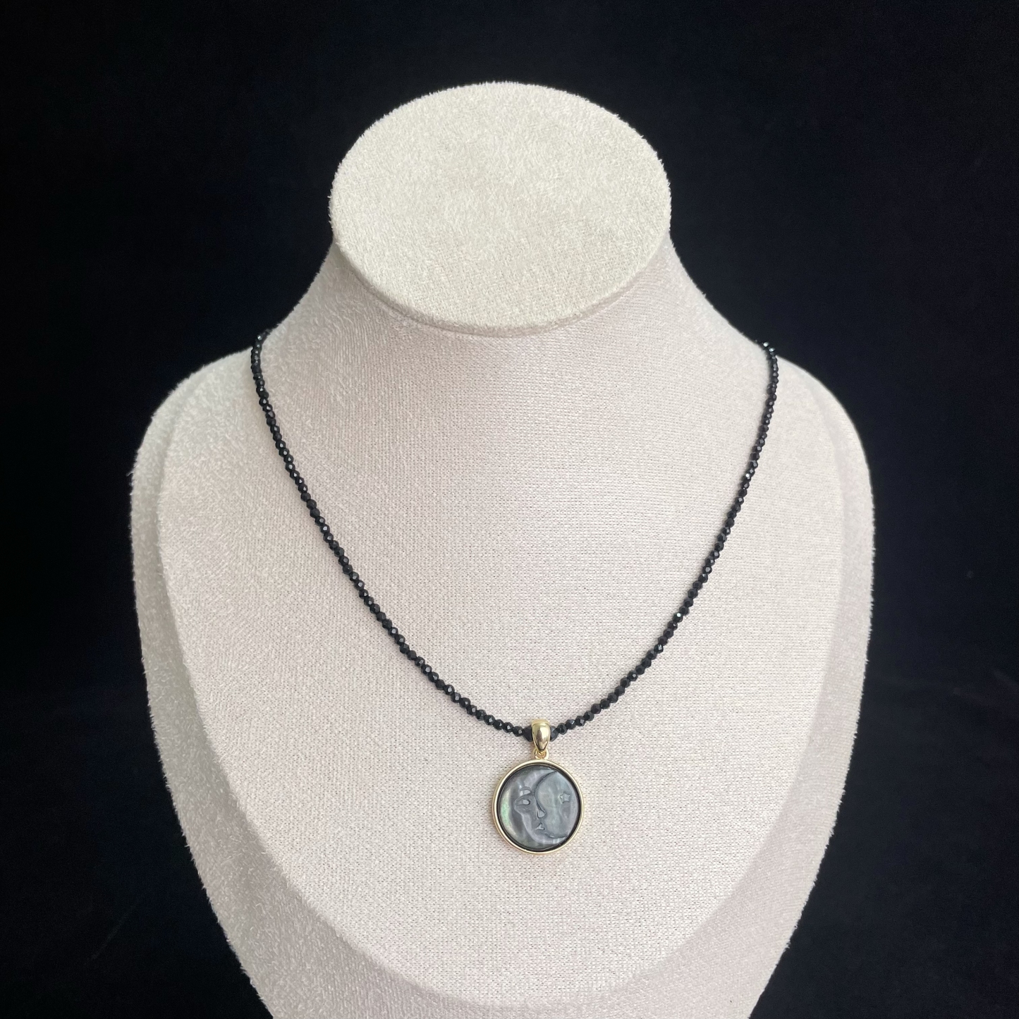  Celestial Elegance Beads Necklace with Mother-of-Pearl Moon Pendant