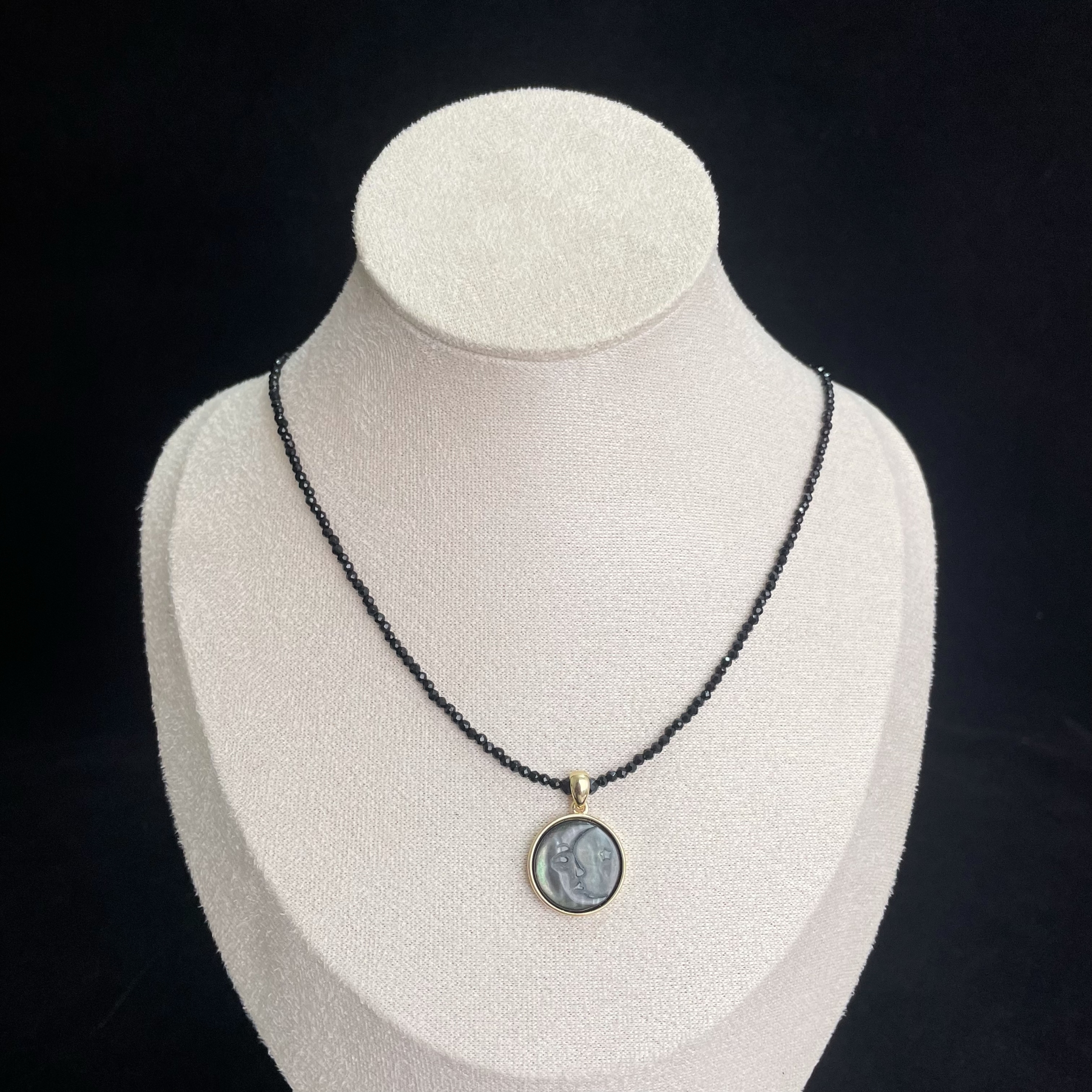  Celestial Elegance Beads Necklace with Mother-of-Pearl Moon Pendant