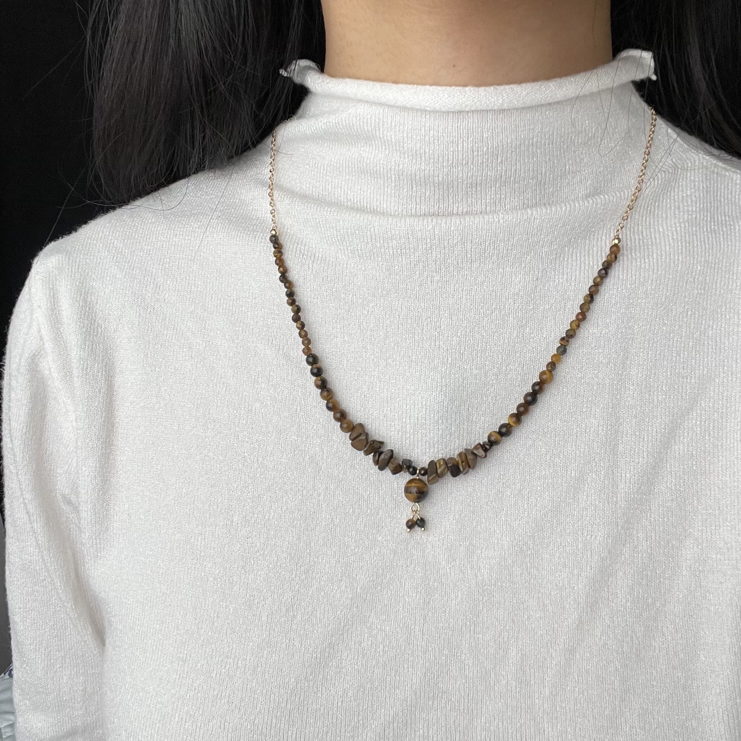Energizing Tiger's Eye Beads Necklace Sweater Chain