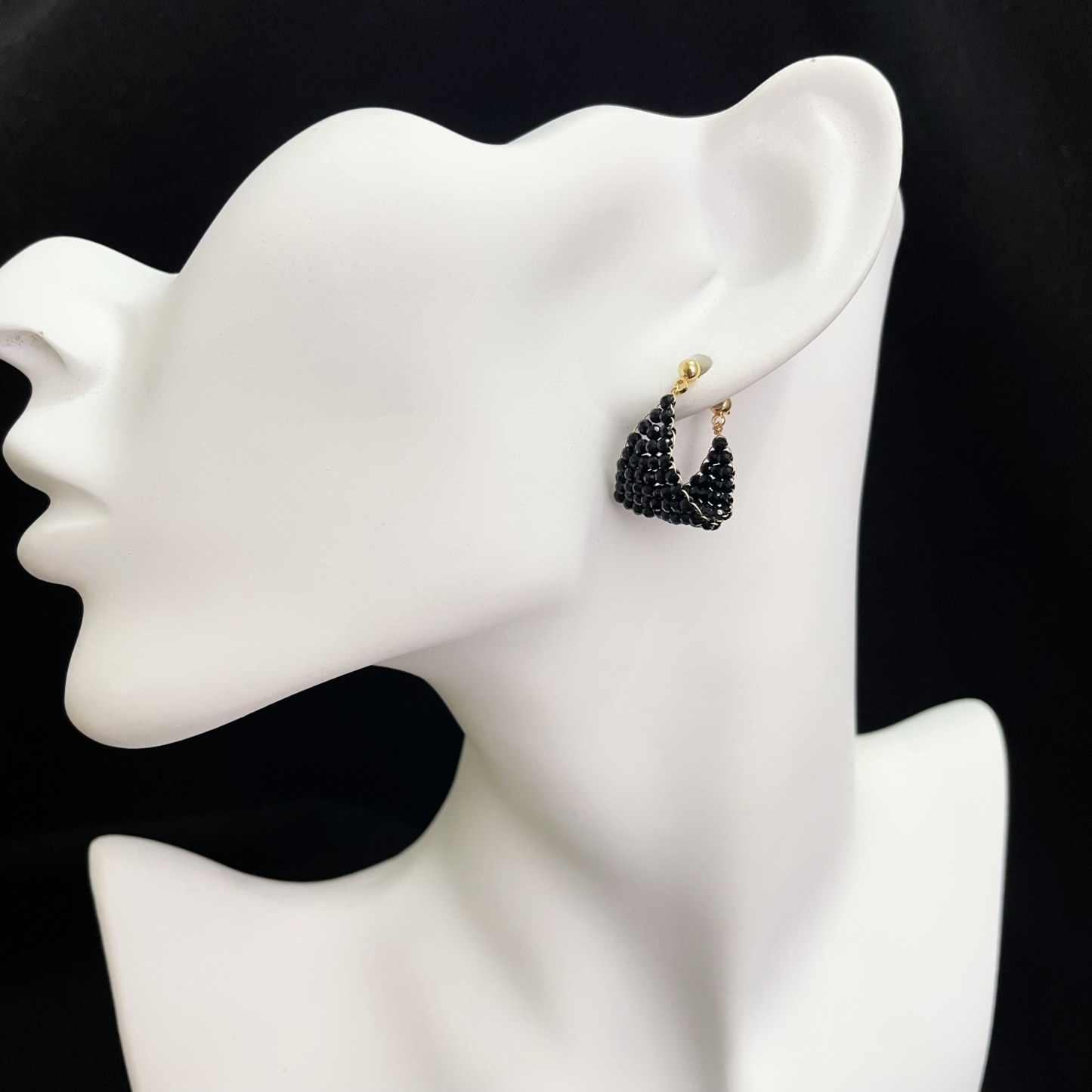 Woven Black Spinel Earrings Black Boat in the Milky Way