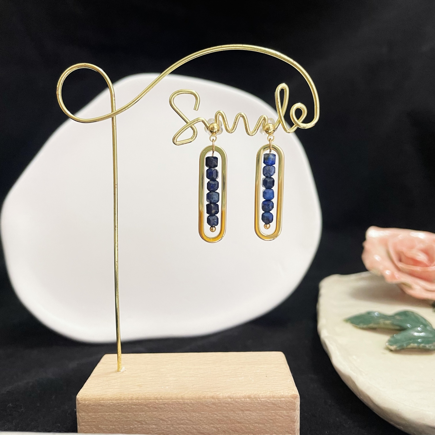Lapis Lazuli in Rectangle Frame Earrings