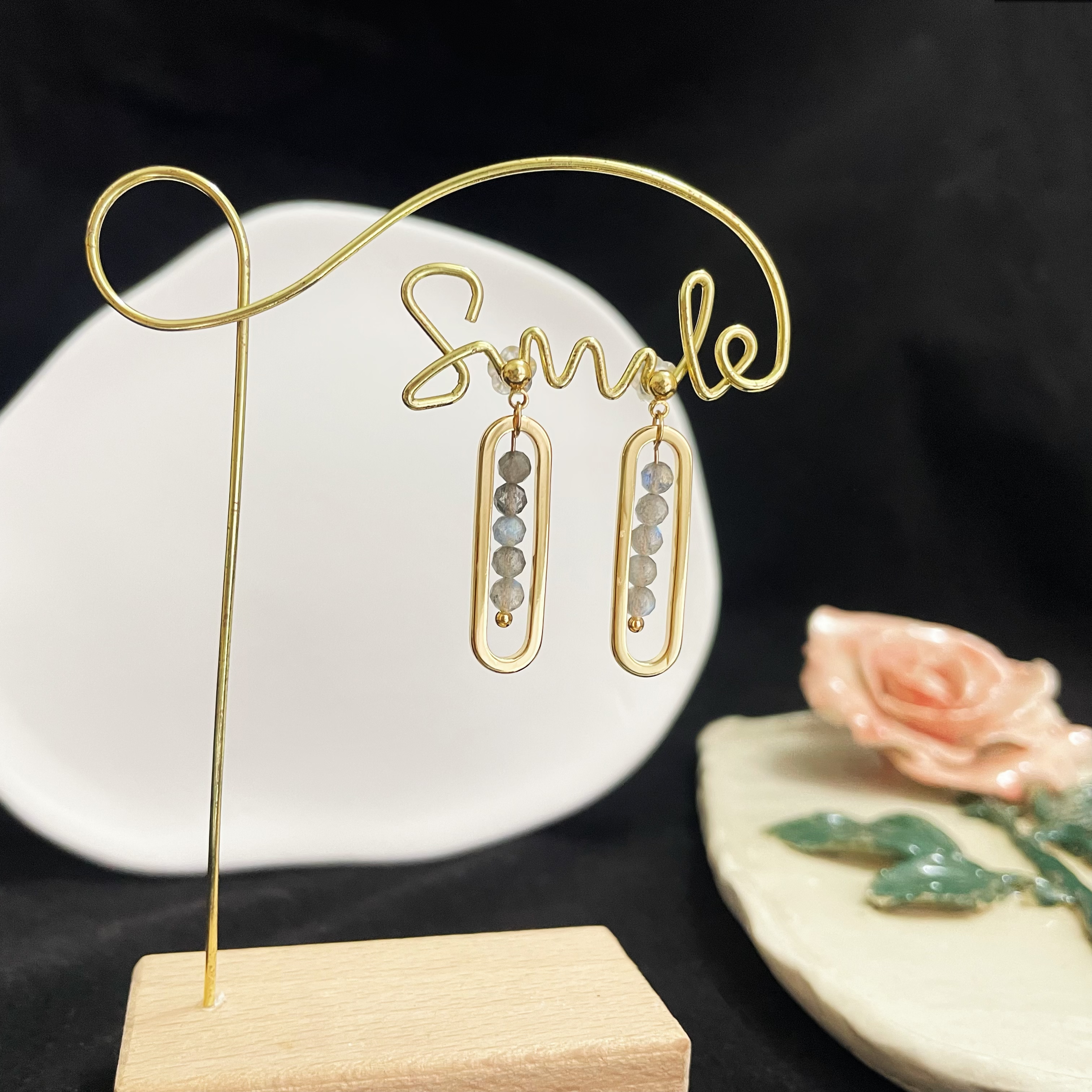 Labradorite in Rectangle Frame Earrings