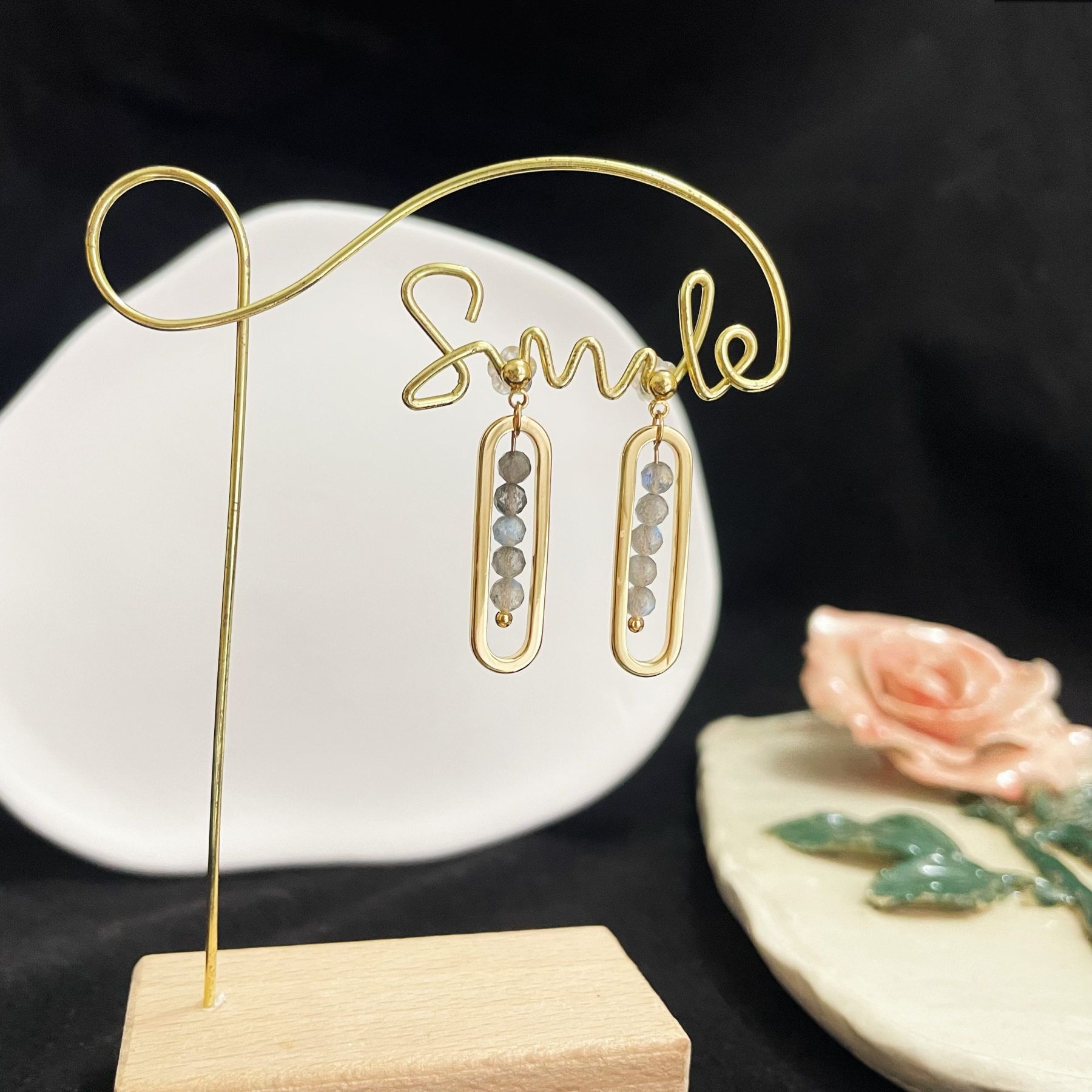 Labradorite in Rectangle Frame Earrings