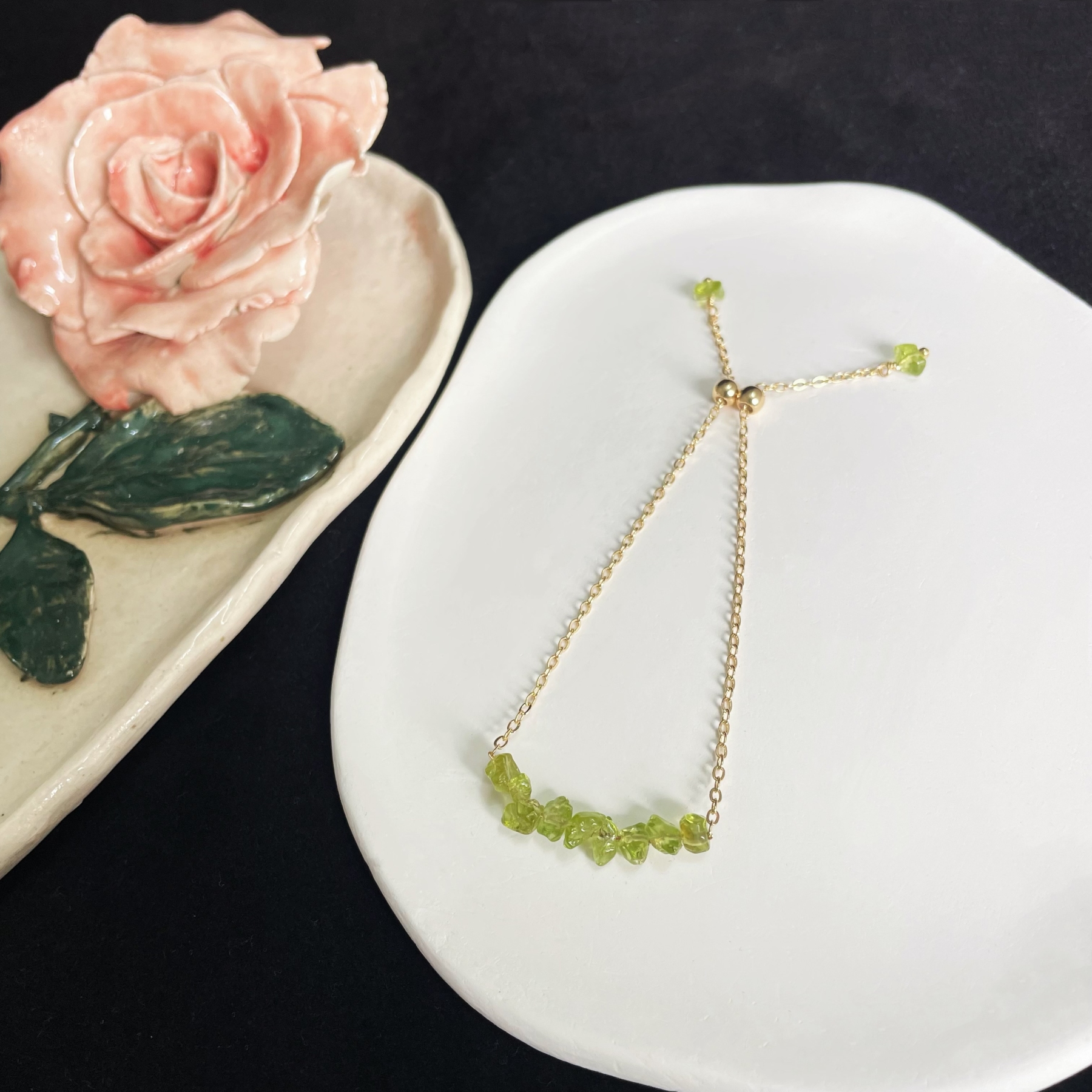 Adjustable Peridot Raw Stone Bracelet