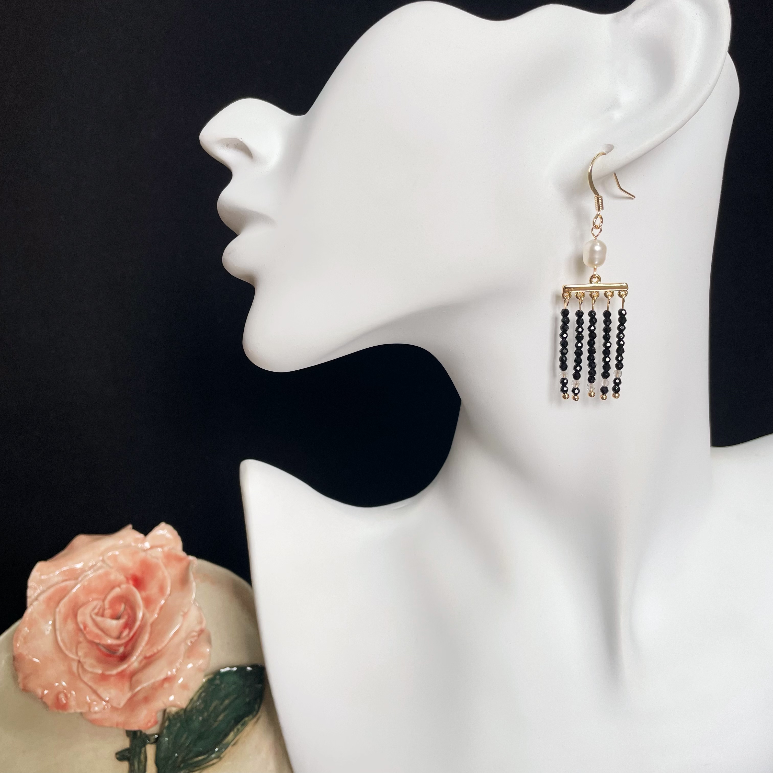 Midnight Elf Tassel Earrings with Black Spinel and Labradorite