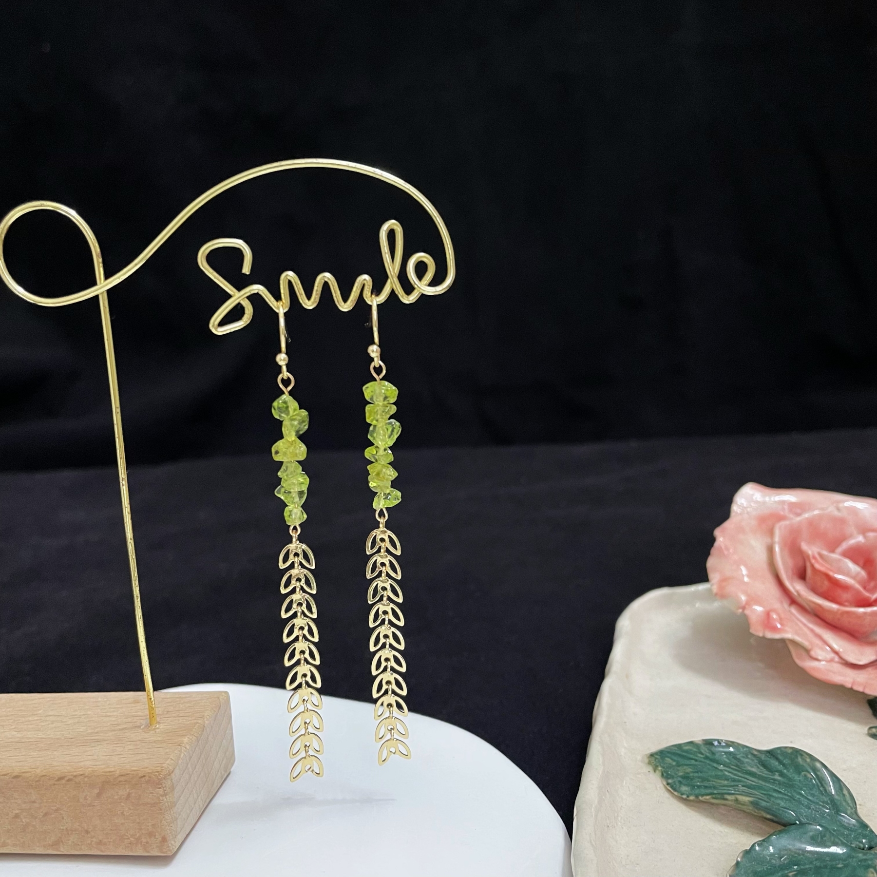 Peridot Raw Stone Olive branch Earrings